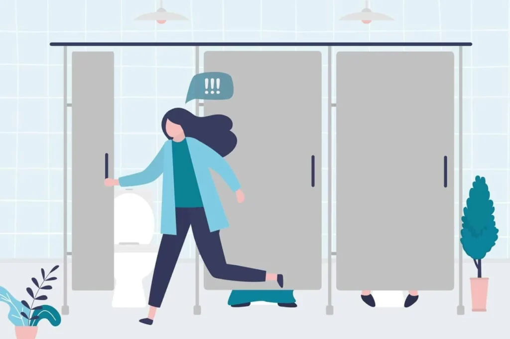 graphic of Urine incontinence Kingston Vale woman running to the toilet.