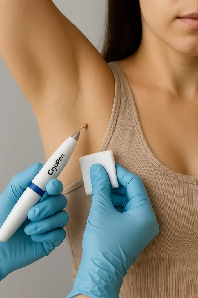 woman having cryopen to remove underarm skin tags Kingston Vale